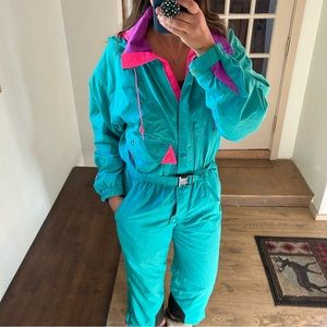 (V) Vintage Helly Hansen Neon Color Block 80’s One-Piece Ski Suit (M)